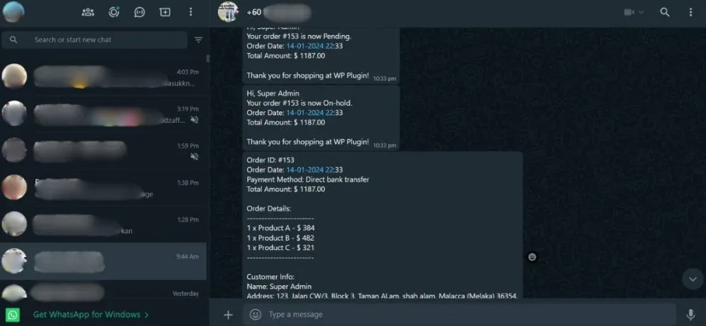 Whatsapp Notification for Woocommerce