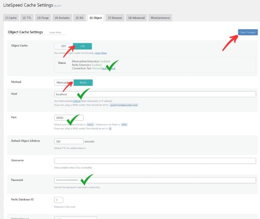 redis litespeed settings